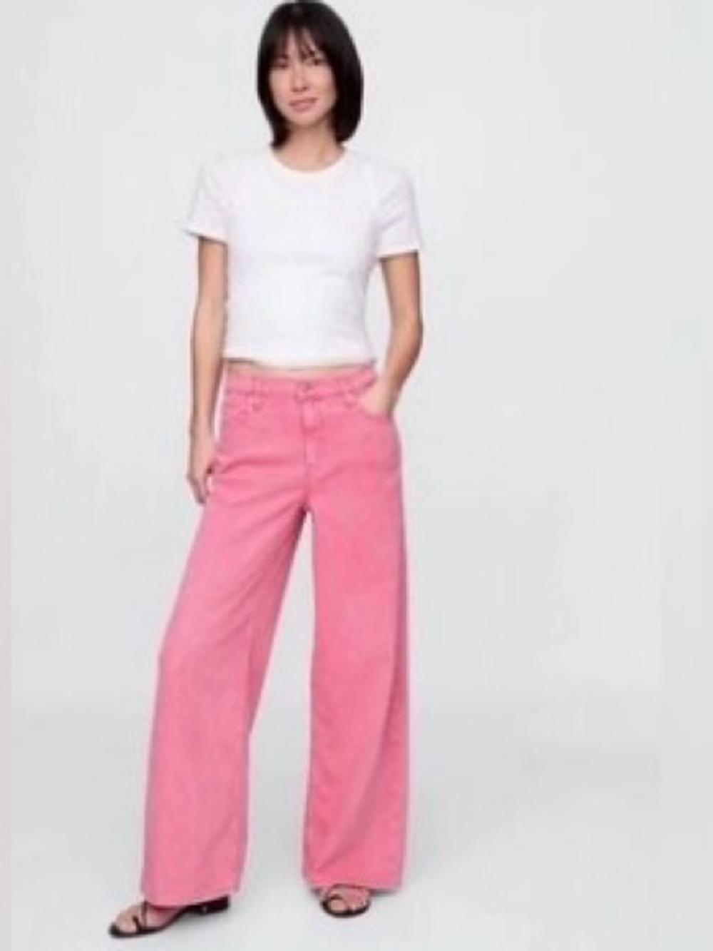 GAP DENIM Light Pink High Rise Wide-Leg Jeans Size Large